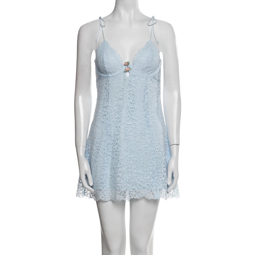 FOR LOVE & LEMONS Creamsicle Lace Slip Dress 27985 Light Baby Blue Flower Medium - Picture 2 of 9